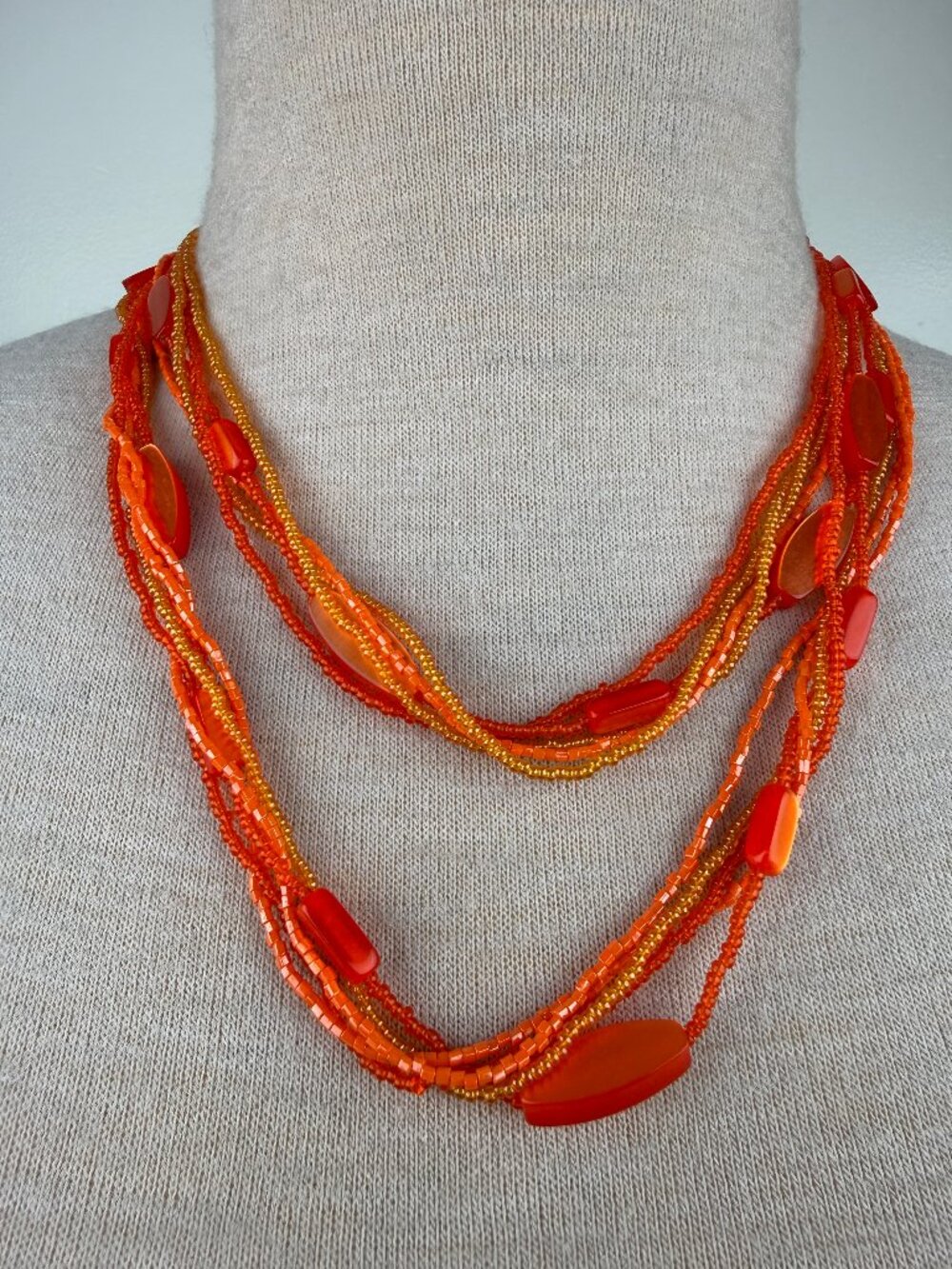 Vintage Japan Multi-Strand (10) Orange Beaded Necklace 20"